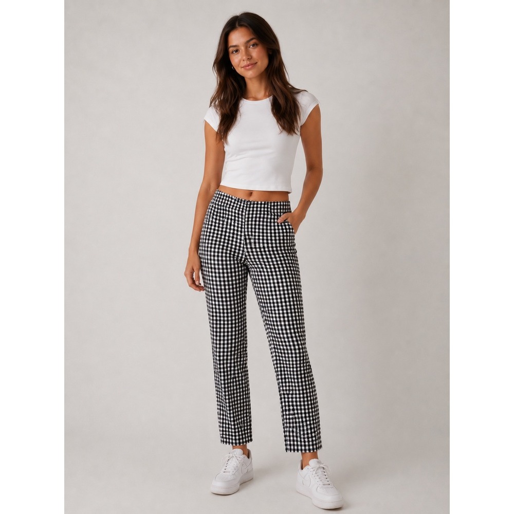 J.McLaughlin Masie‎ Gingham Check Slim Pull On Pants Black White Size 8